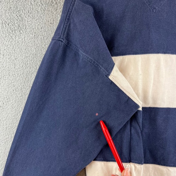 Vintage Tommy Hilfiger Rugby Shirt XL Navy Cream Striped Mens - Picture 5 of 11
